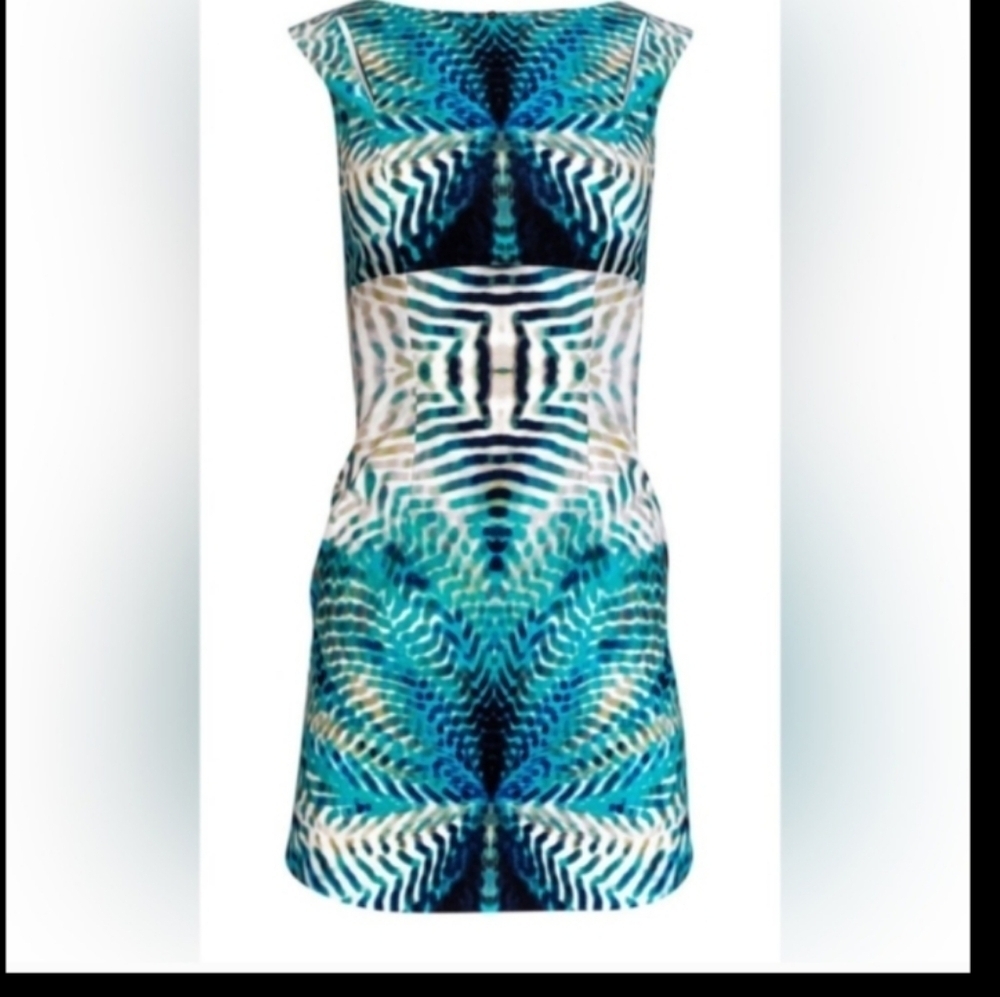 KAREN MILLEN Mirrored Print Mini Dress Cotton Sleeveless Size 12 EUC